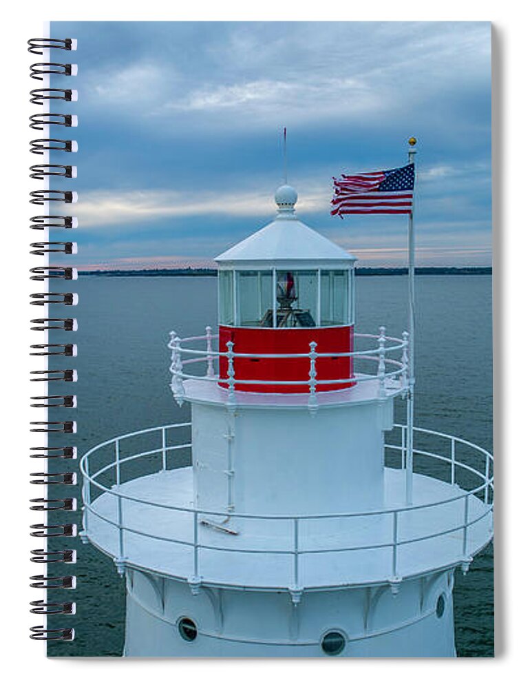 Lighthouse Spiral Notebook featuring the photograph Sakonnet Lighthouse #1 by Veterans Aerial Media LLC