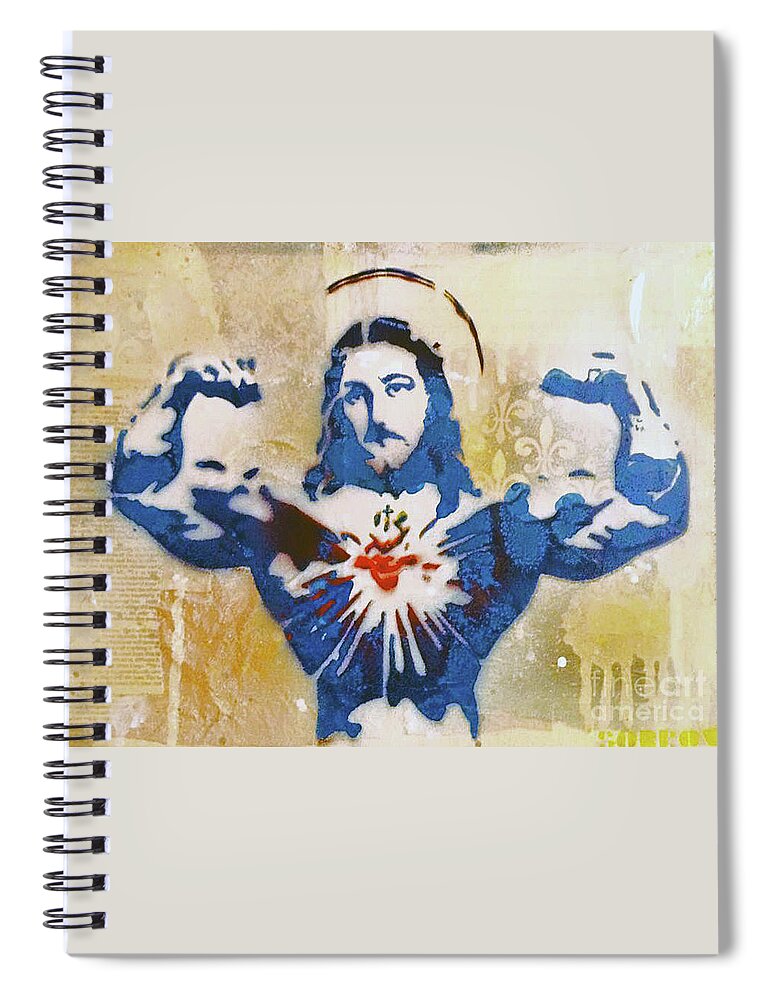 Stencil Spiral Notebook featuring the mixed media Savior #1 by SORROW Gallery