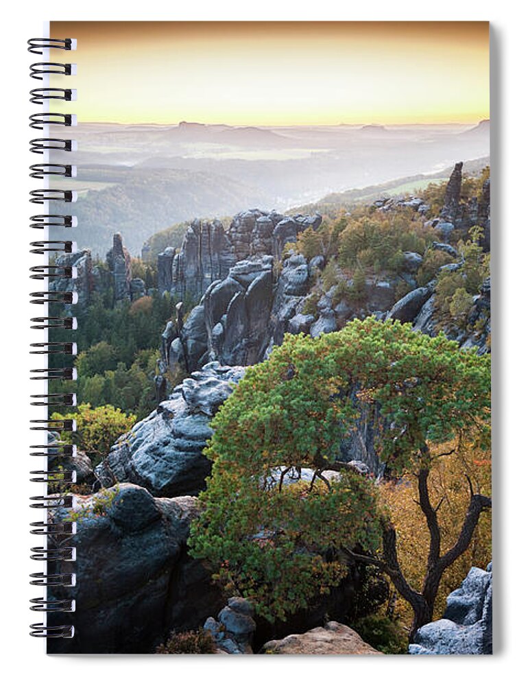 Dawn Spiral Notebook featuring the photograph Saxon Switzerland #1 by Subtik