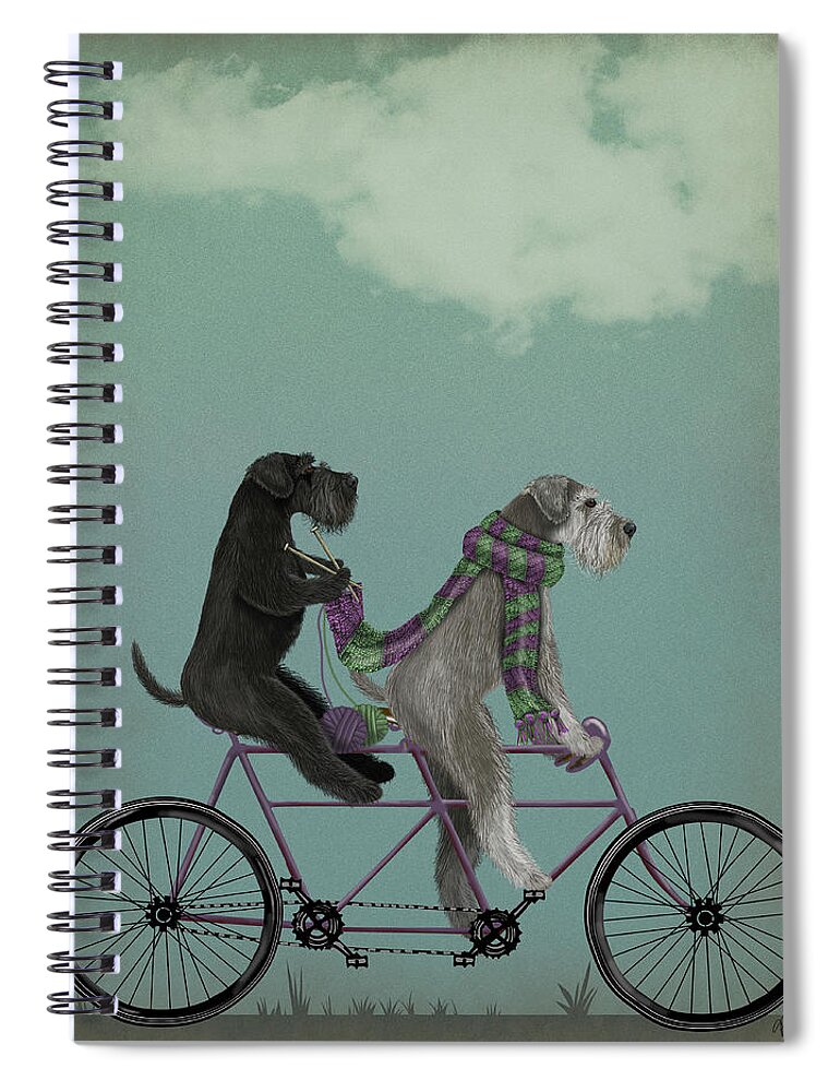 Steampunk Spiral Notebook featuring the painting Schnauzer Tandem #1 by Fab Funky