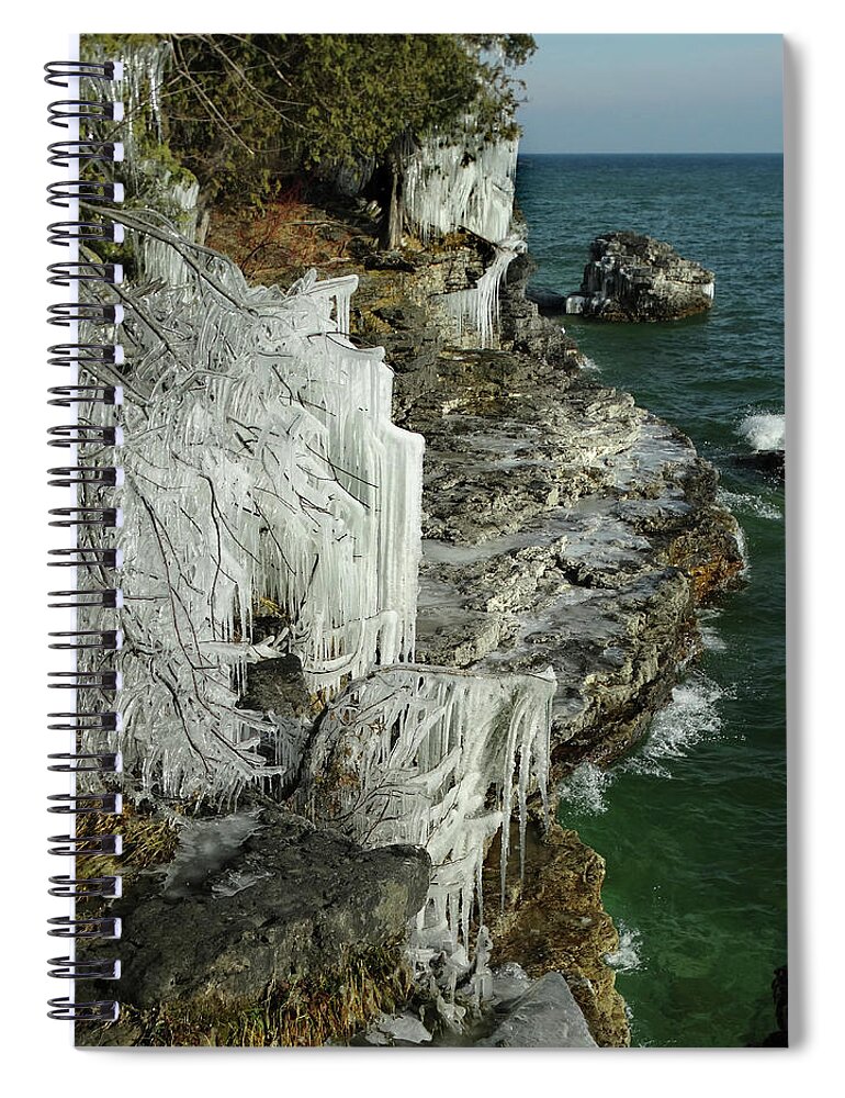 Waves Spiral Notebook featuring the photograph Lake Michigan Shoreline Ice by David T Wilkinson