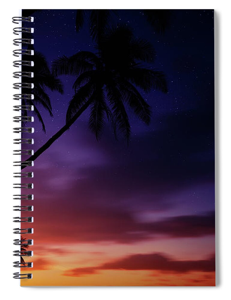 Scenics Spiral Notebook featuring the photograph Silhouettes Of Palm Trees On Sunset #1 by Sankai