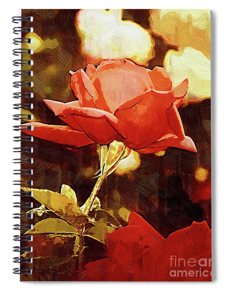 Rose Spiral Notebook featuring the digital art Single Rose Bloom In Gothic by Kirt Tisdale