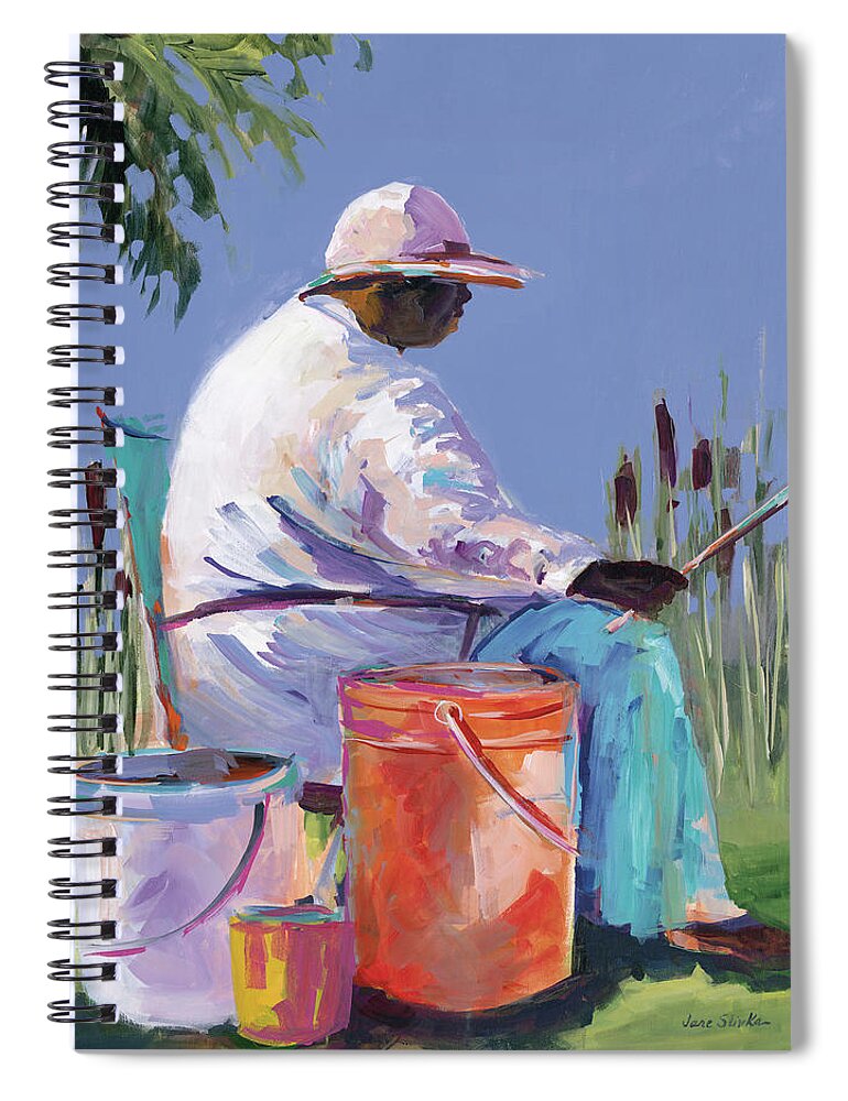 Sisters Spiral Notebook featuring the painting Sisters Fishing I #1 by Jane Slivka