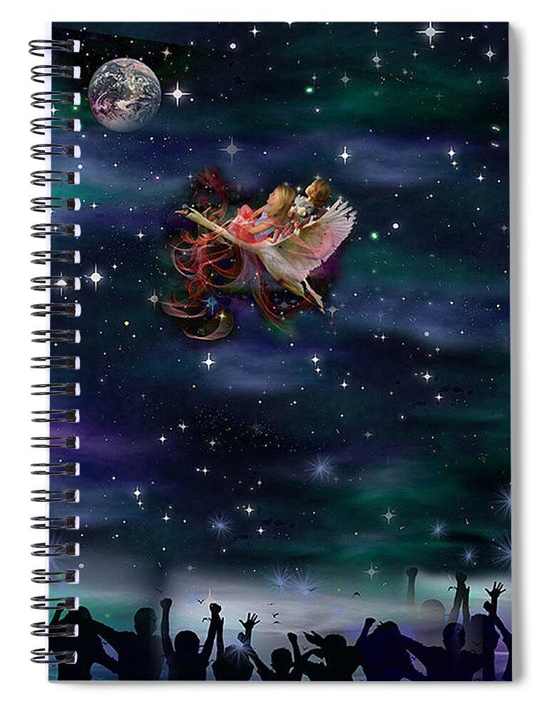 Children Spiral Notebook featuring the mixed media Soaring Through the Galaxy by Colleen Taylor