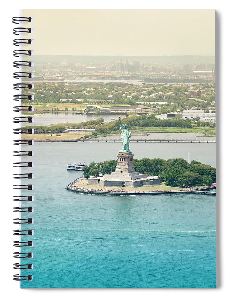 Panoramic Spiral Notebook featuring the photograph Statue Of Liberty From An Helicopter #1 by Franckreporter