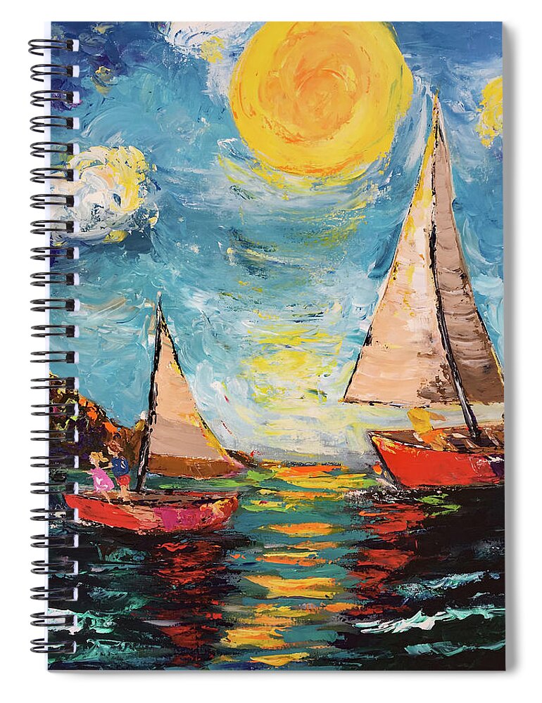 Sailing Spiral Notebook featuring the painting Sunny Sails #1 by Roxy Rich
