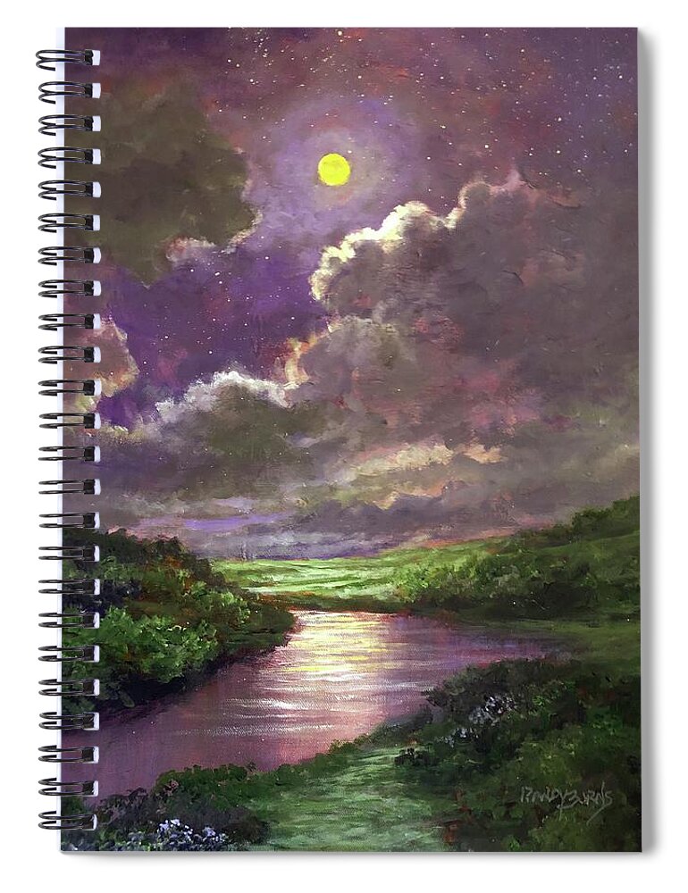 Moonlight Spiral Notebook featuring the painting The Guiding Light by Rand Burns