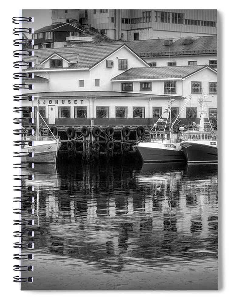 Boats Spiral Notebook featuring the photograph The Harbor of Honningsvag Norway #1 by Debra and Dave Vanderlaan