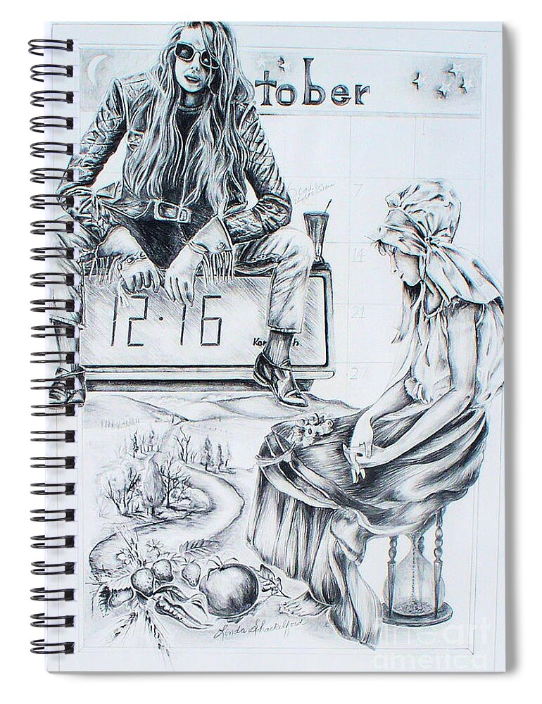 Women Spiral Notebook featuring the drawing Time Between Women by Linda Shackelford