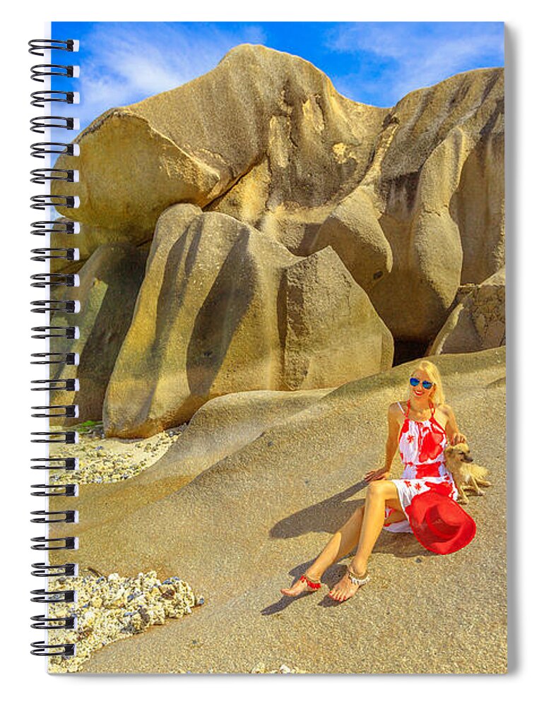 Anse Source Dargent Spiral Notebook featuring the photograph Tourist woman at Seychelles #1 by Benny Marty