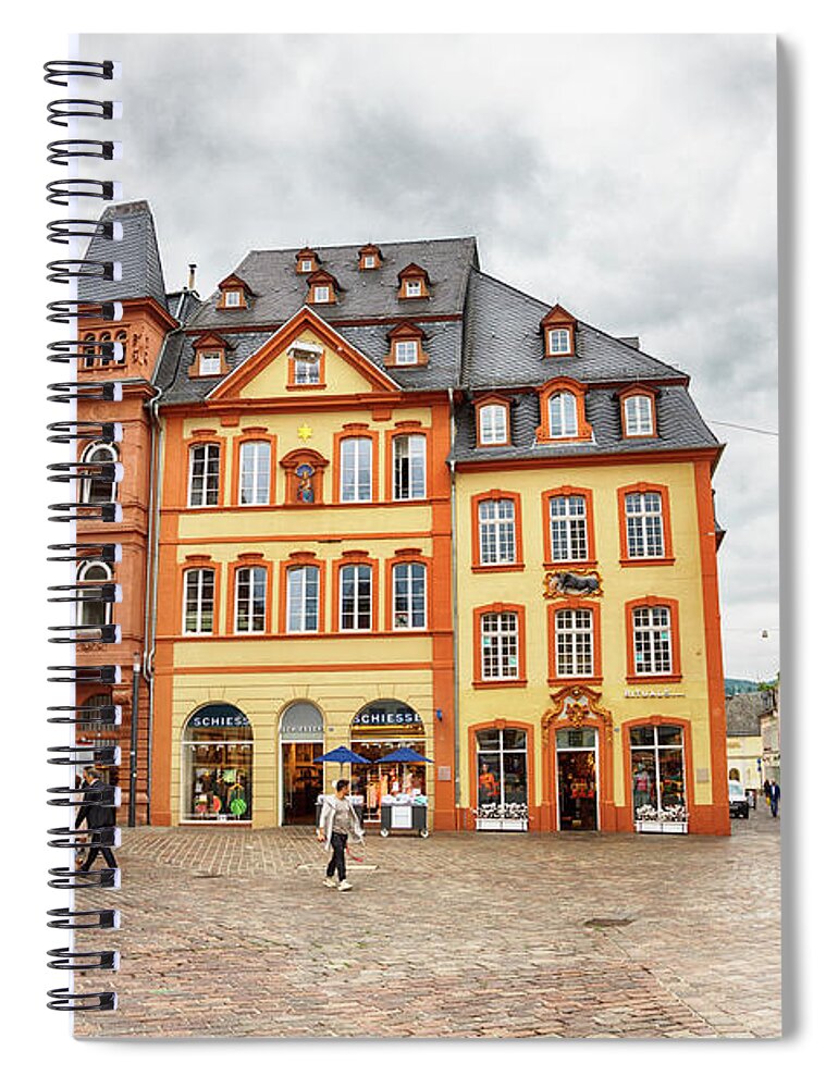 Architecture Spiral Notebook featuring the photograph Trier, Germany, people by Market day #1 by Ariadna De Raadt