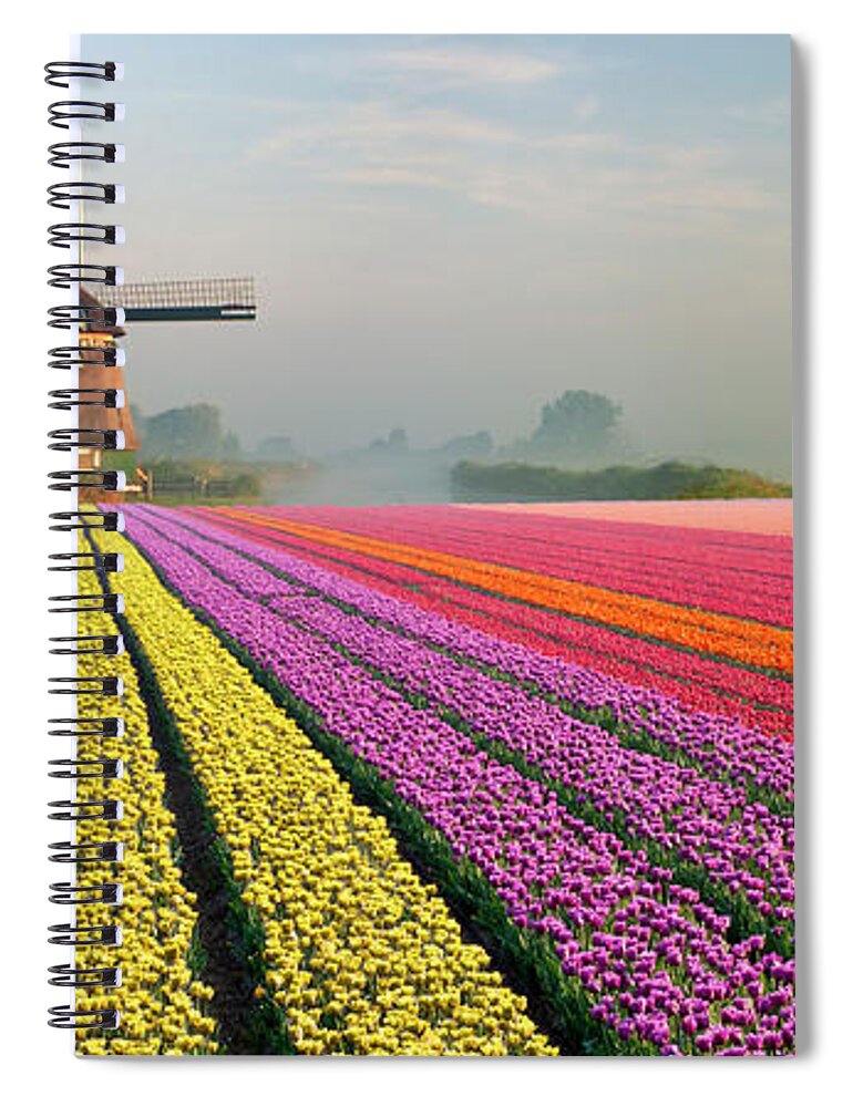 Orange Color Spiral Notebook featuring the photograph Tulips And Windmill by Jacobh