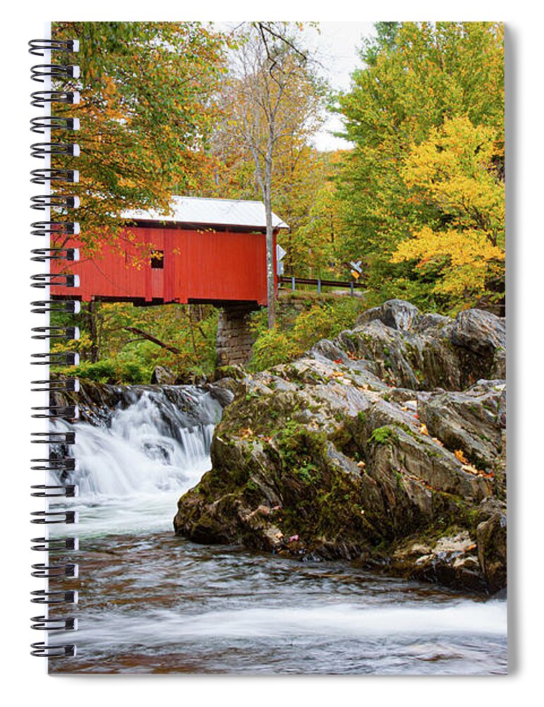 Slaughterhouse Covered Bridge Spiral Notebook featuring the photograph Vermont covered bridge in autumn #1 by Jeff Folger