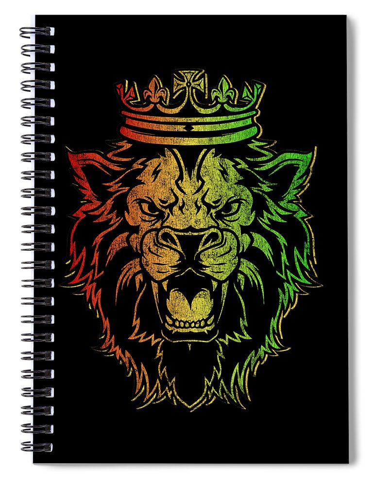 Rasta Spiral Notebook featuring the digital art Vintage Lion of Judah Rastafarian #1 by Flippin Sweet Gear