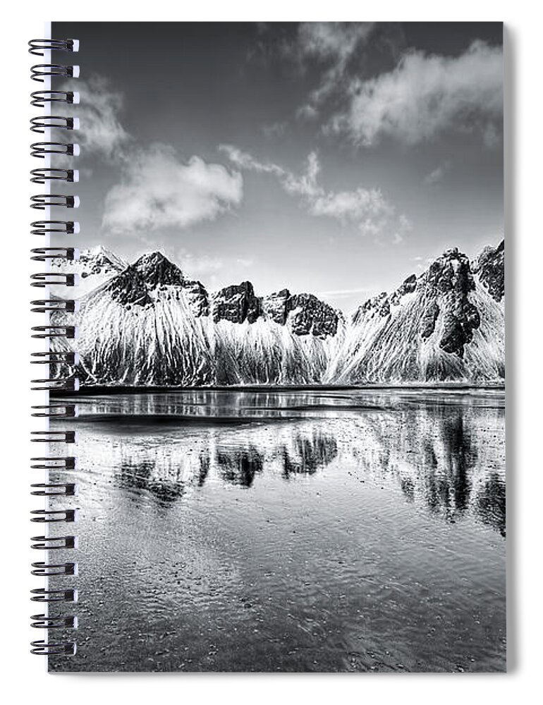Vestrahorn Spiral Notebook featuring the photograph Where The Mountains Meet The Sky #1 by Evelina Kremsdorf