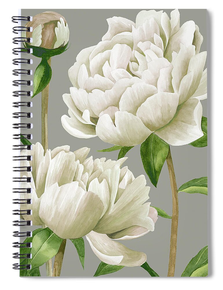 Botanical Spiral Notebook featuring the painting White Peonies I #1 by Grace Popp
