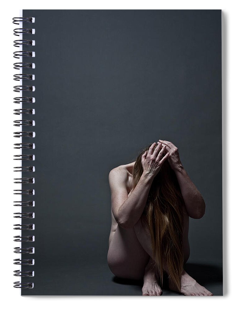 People Spiral Notebook featuring the photograph Woman Crouched On Floor #1 by Claudia Burlotti