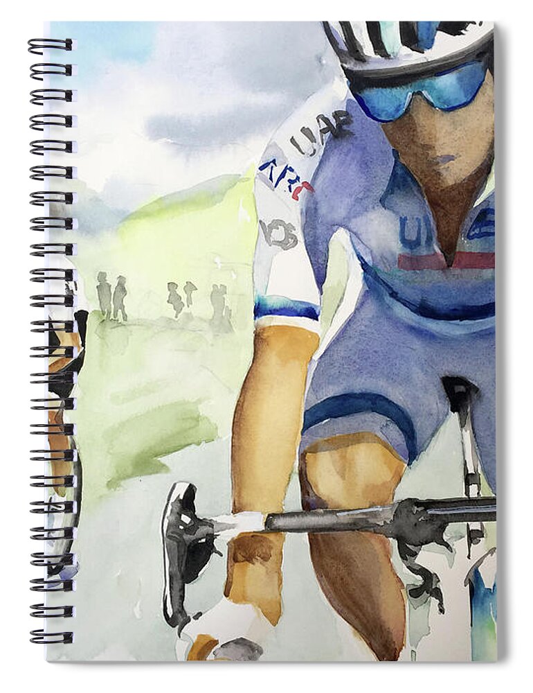 Stage Spiral Notebook featuring the painting 10 Froome and Kristoff Climbing by Shirley Peters