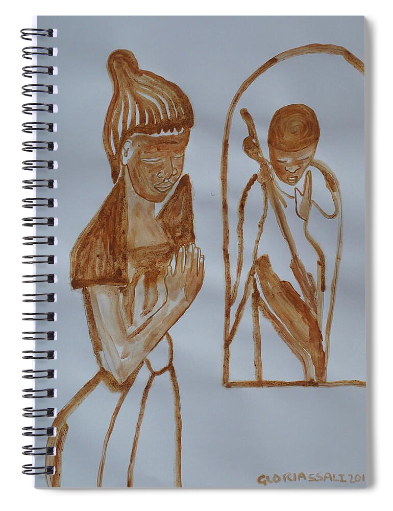 Jesus Spiral Notebook featuring the painting The Annunciation #104 by Gloria Ssali