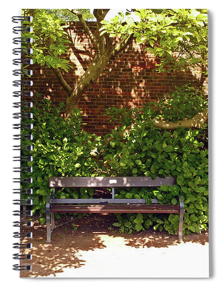 Chorley Spiral Notebook featuring the photograph 11/05/19 CHORLEY. Astley Hall. Walled Garden. Sunlit Bench. by Lachlan Main