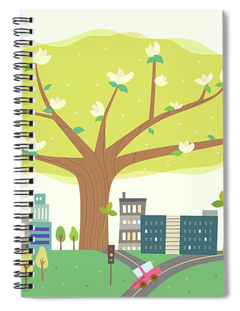 Clock Tower Spiral Notebook featuring the digital art View Of Town #11 by Eastnine Inc.