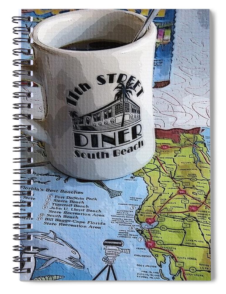 Coffee Spiral Notebook featuring the digital art 11th Street Diner by Diana Rajala