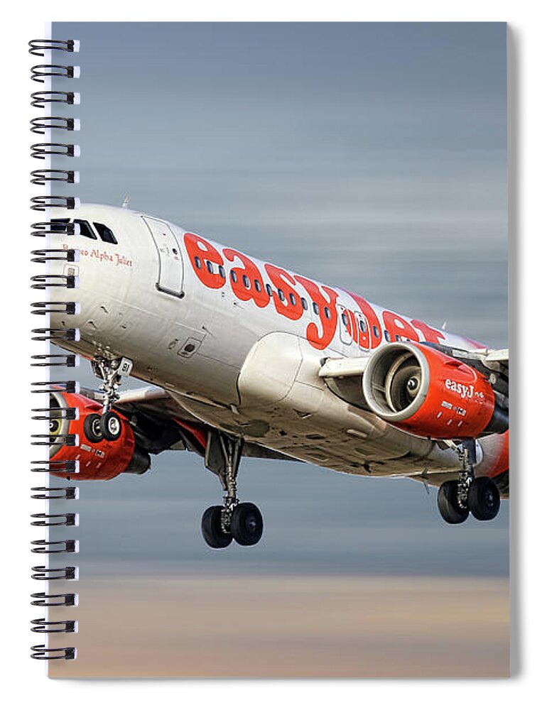 Easyjet Spiral Notebook featuring the mixed media EasyJet Airbus A319-111 #14 by Smart Aviation