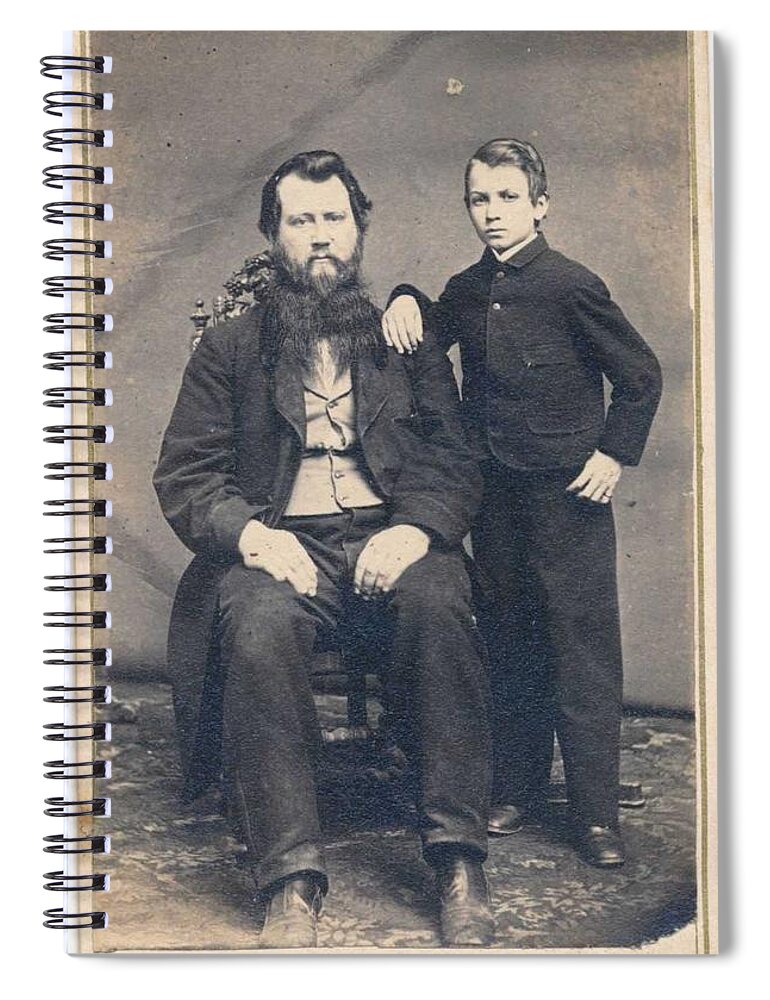 Son Spiral Notebook featuring the painting 1870-1879 Young Boy and His Bearded Father CDV Photograph by Celestial Images