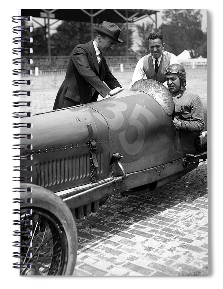 Vintage Spiral Notebook featuring the photograph 1920s Indy Duesenberg Racer With Eddie Rickenbacker by Retrographs