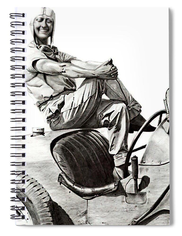 Vintage Spiral Notebook featuring the photograph 1928 Woman Racer With Bugatti T35b by Retrographs