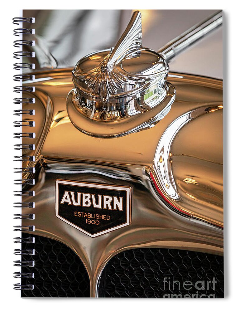 1930 Spiral Notebook featuring the photograph 1930 AUburn Hood Ornament by Dennis Hedberg