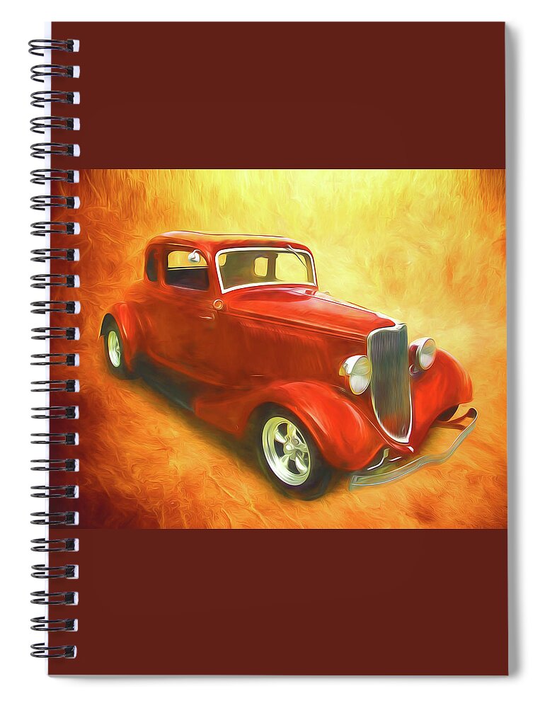 34 Ford Orange Spiral Notebook featuring the digital art 1934 Ford On Fire by Rick Wicker