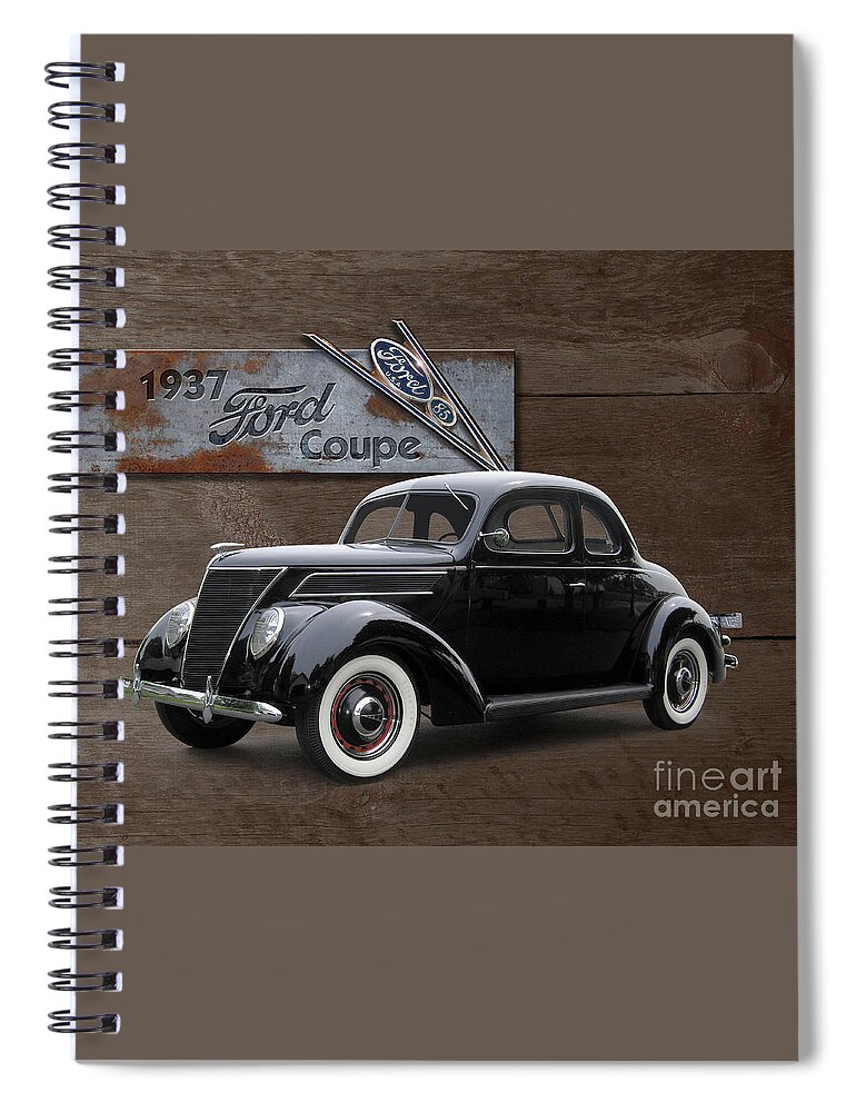 1937 Spiral Notebook featuring the photograph 1937 Ford Coupe on Barnwood by Ron Long