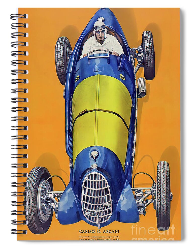 Vintage Spiral Notebook featuring the mixed media 1939 Alfa Romeo 8c2900 Race Car With Tazio Nuvolari by Retrographs
