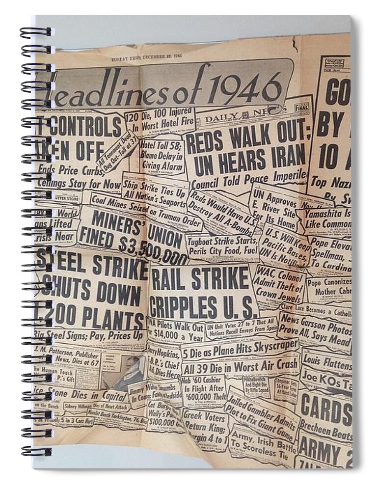 1946 Spiral Notebook featuring the photograph 1946 Headlines by Marty Klar