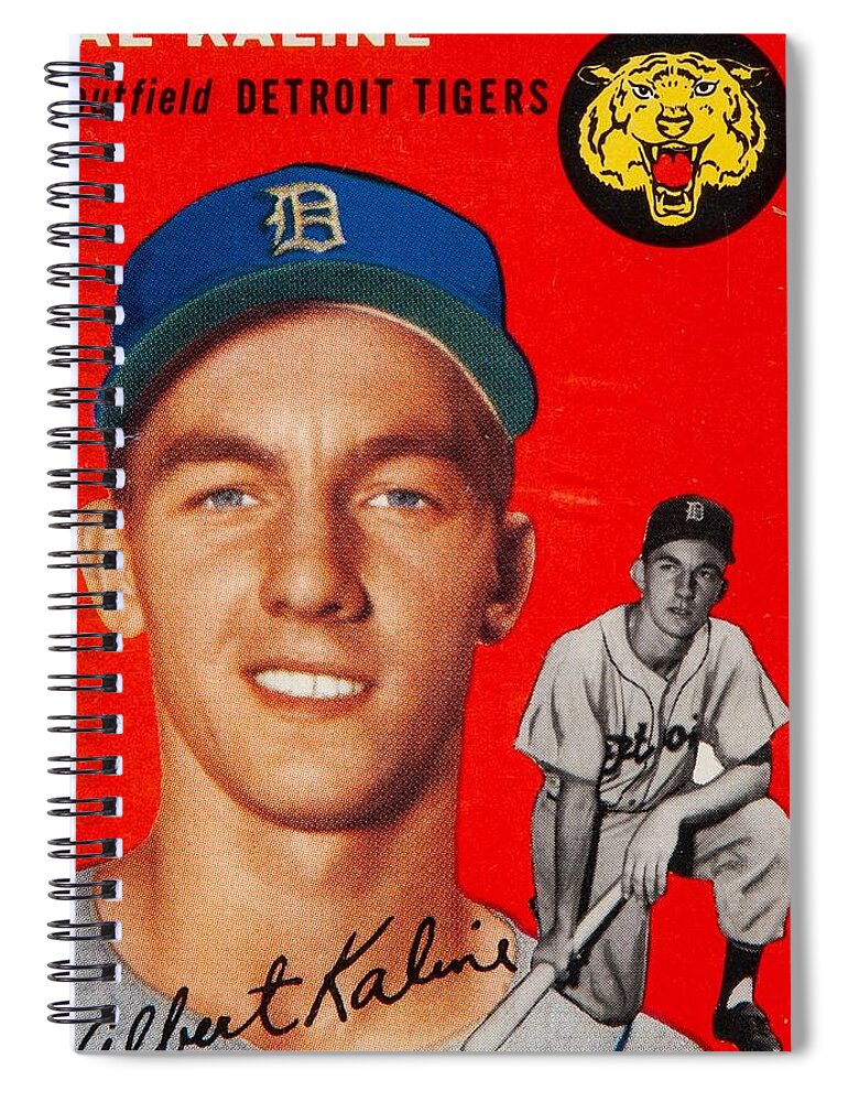 Player Spiral Notebook featuring the painting 1954 Topps Al Kaline by Celestial Images