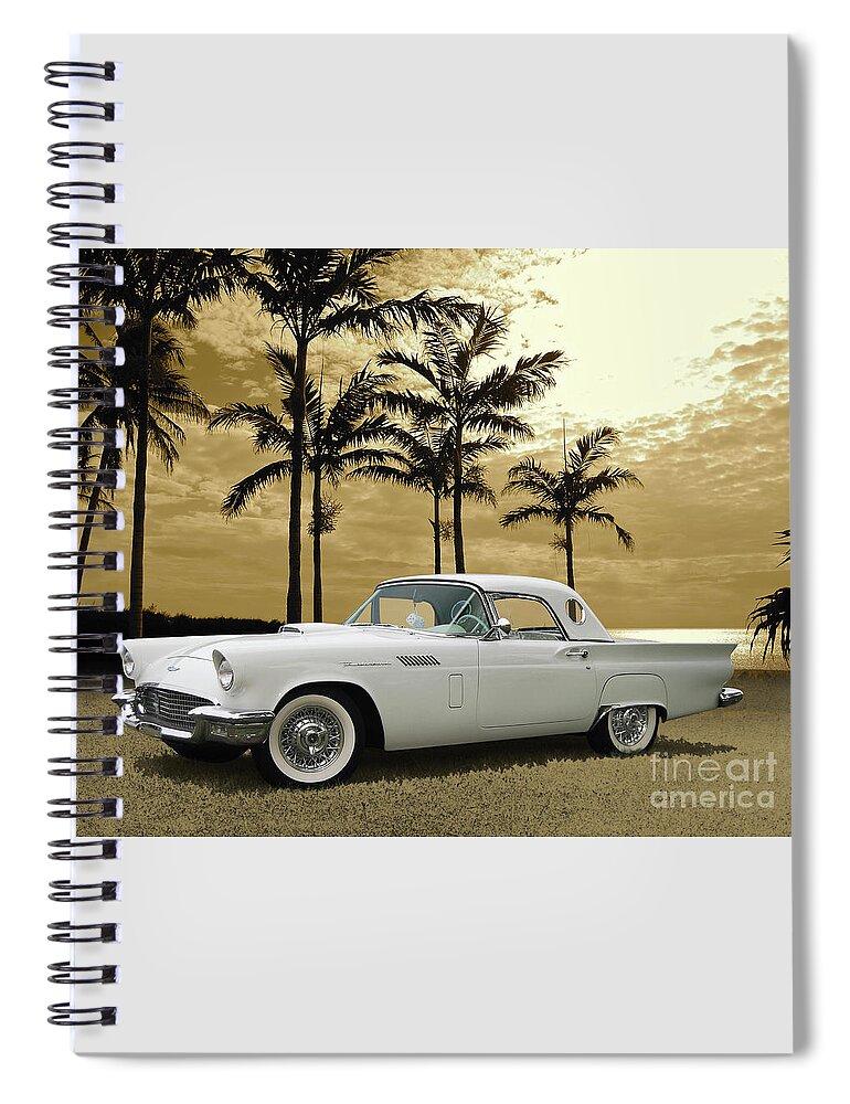 1957 Spiral Notebook featuring the photograph 1957 Thunderbird On The Naples Beach by Ron Long