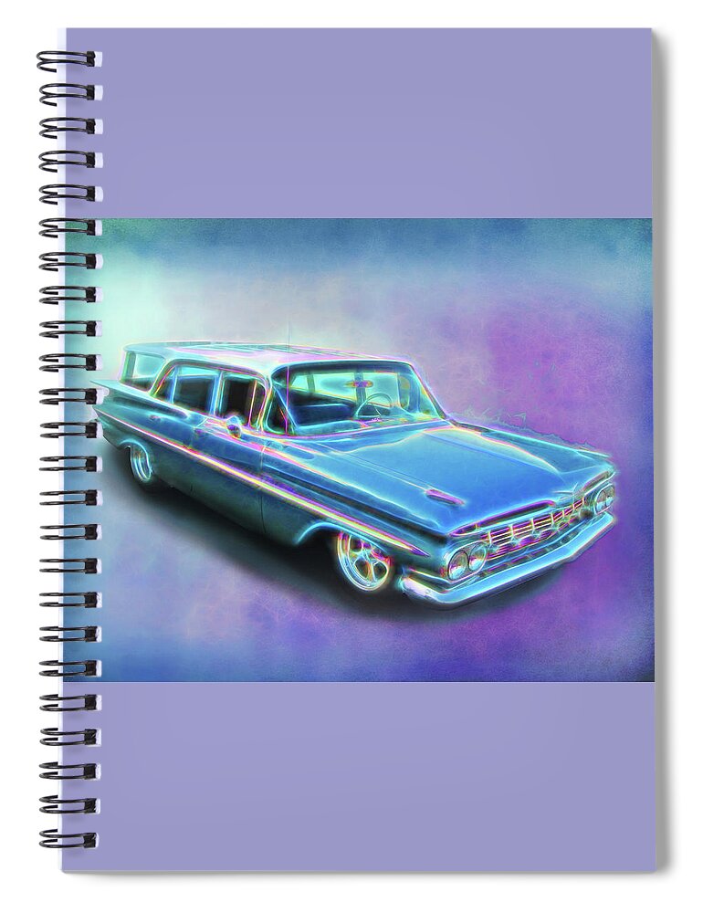 1959 Chevy Wagon Spiral Notebook featuring the digital art 1959 Chevy Wagon by Rick Wicker