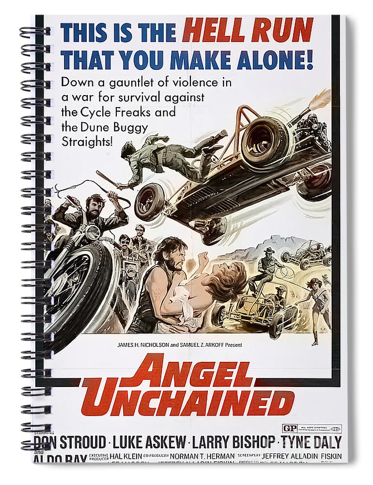 Vintage Spiral Notebook featuring the mixed media 1960s Angel Unchained Movie Poster by Retrographs