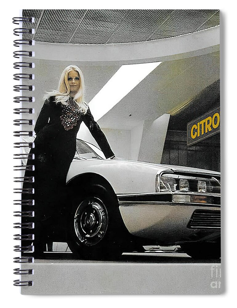 Vintage Spiral Notebook featuring the photograph 1960s Motor Show Display Citroen And Model by Retrographs