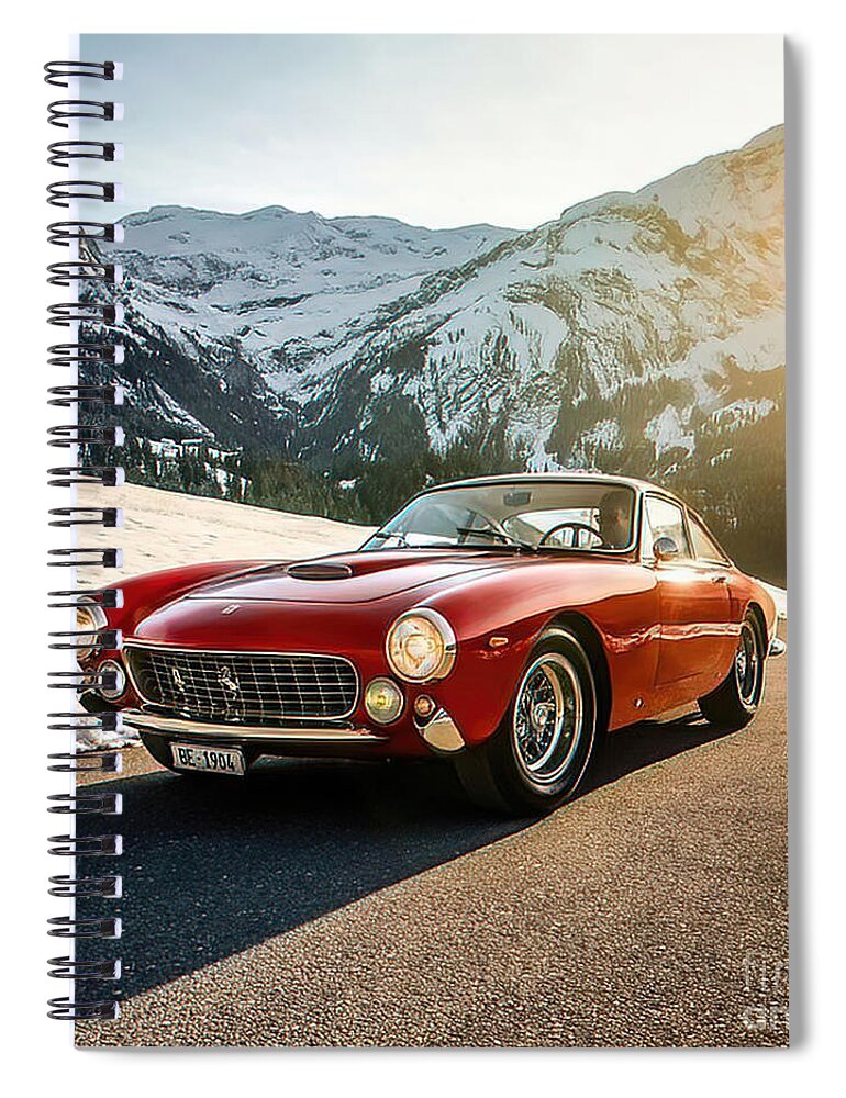 Vintage Spiral Notebook featuring the photograph 1963 Ferrari Lusso In Snow Pass by Retrographs