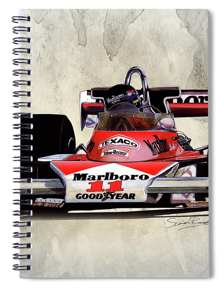 Art Spiral Notebook featuring the painting 1976 McLaren M23 by Simon Read