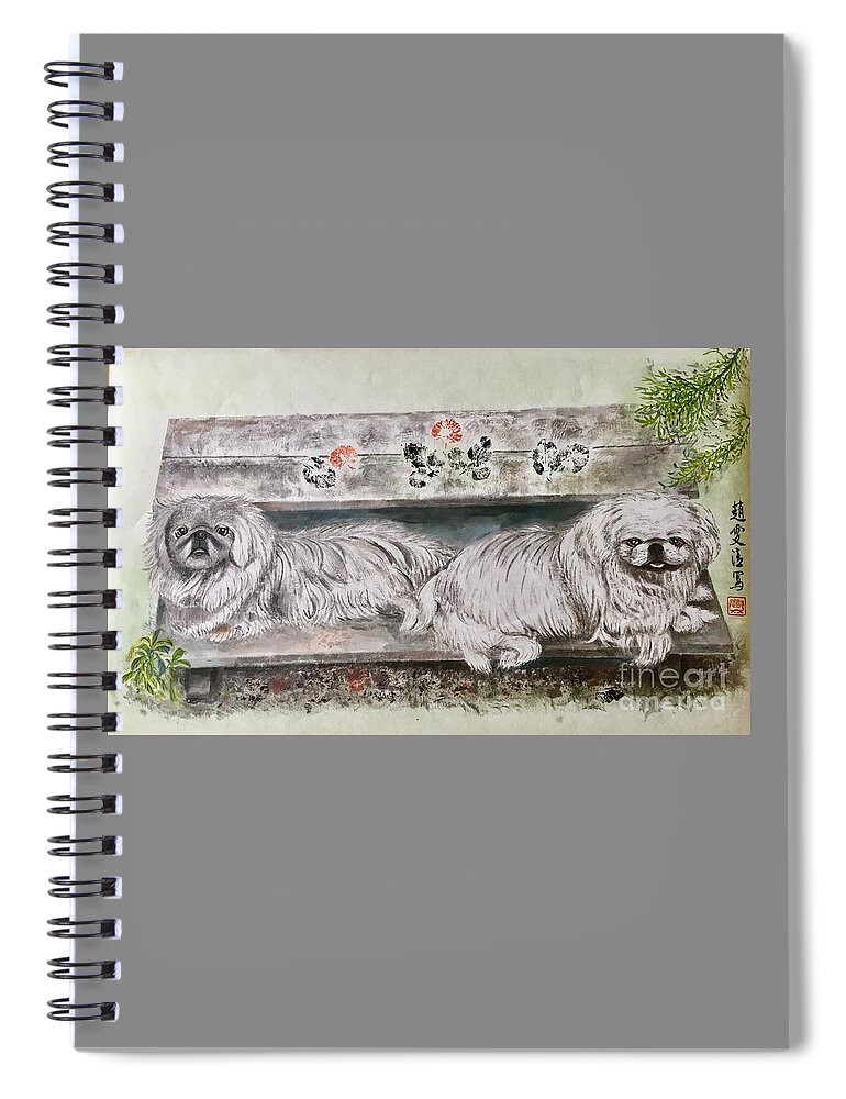 Pekes Dog Spiral Notebook featuring the painting Two Pekes Dogs by Carmen Lam