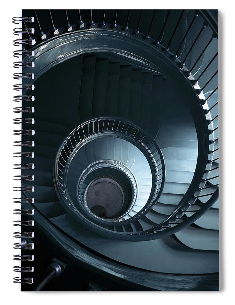 Architecture Spiral Notebook featuring the photograph Blue spiral staircase #2 by Jaroslaw Blaminsky