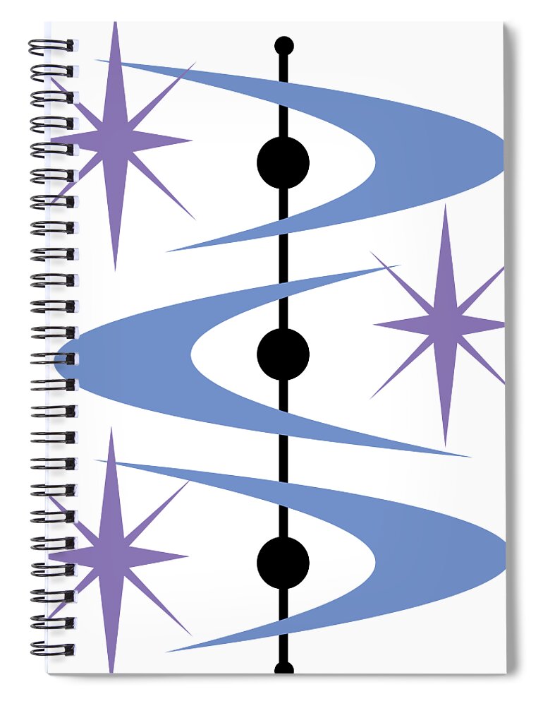 Mid Century Modern Spiral Notebook featuring the digital art Boomerangs and Stars #4 by Donna Mibus