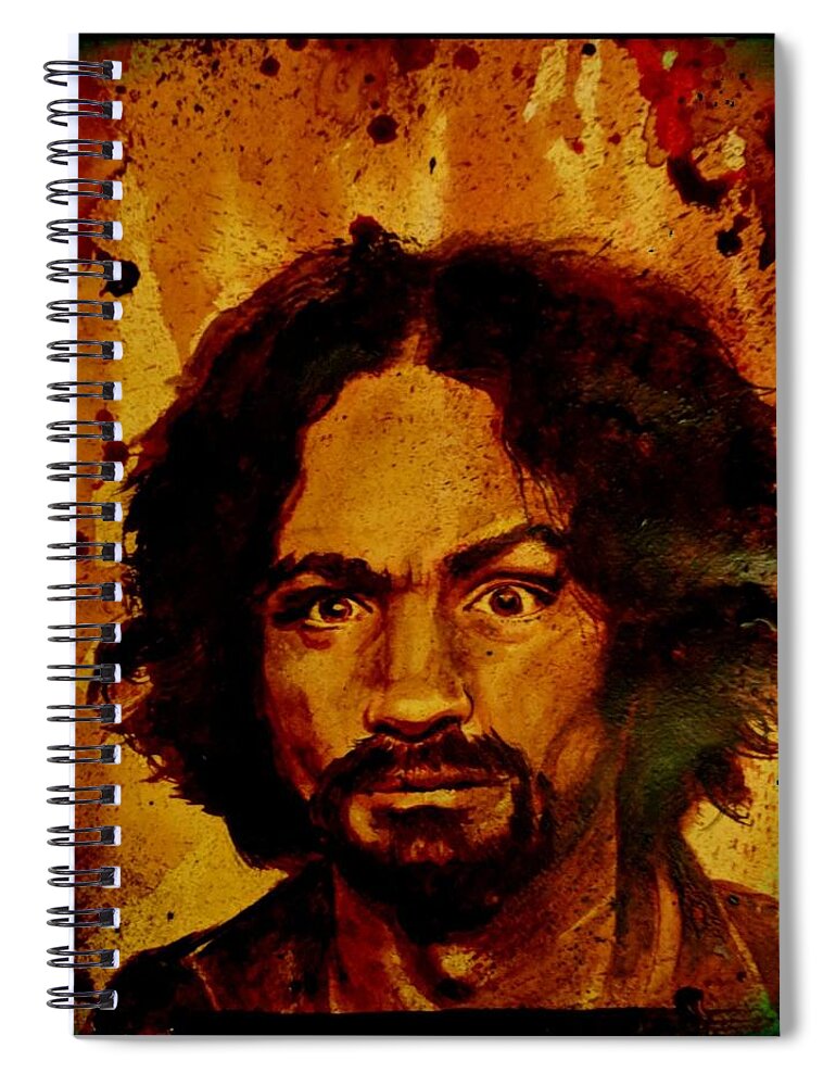 Ryan Almighty Spiral Notebook featuring the painting CHARLES MANSON portrait fresh blood #2 by Ryan Almighty