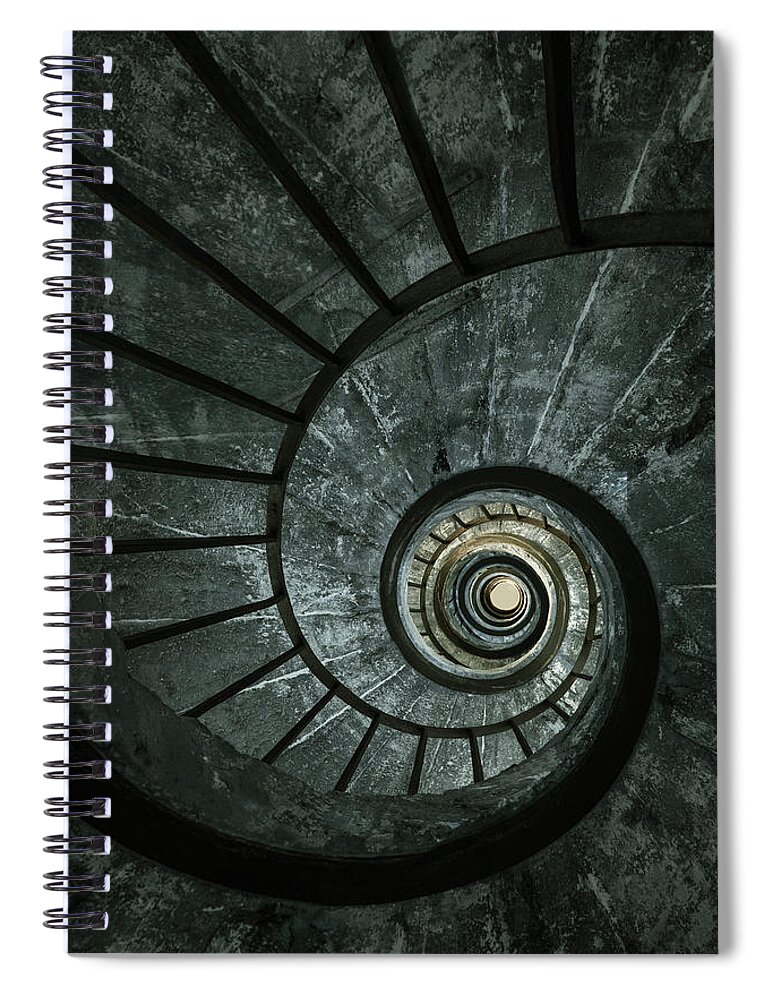 Stairway Spiral Notebook featuring the photograph Dark spiral staircase #2 by Jaroslaw Blaminsky