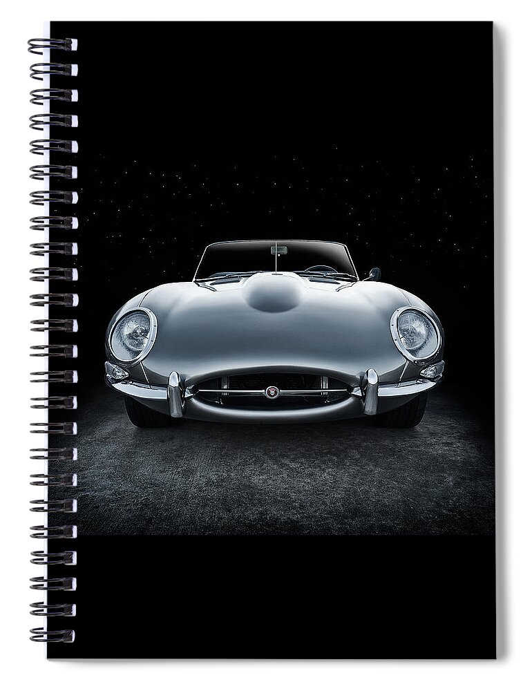 Jaguar Spiral Notebook featuring the digital art Silver Jaguar XK-E by Douglas Pittman