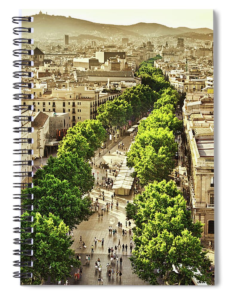 Catalonia Spiral Notebook featuring the photograph La Rambla Barcelona #2 by Nikada